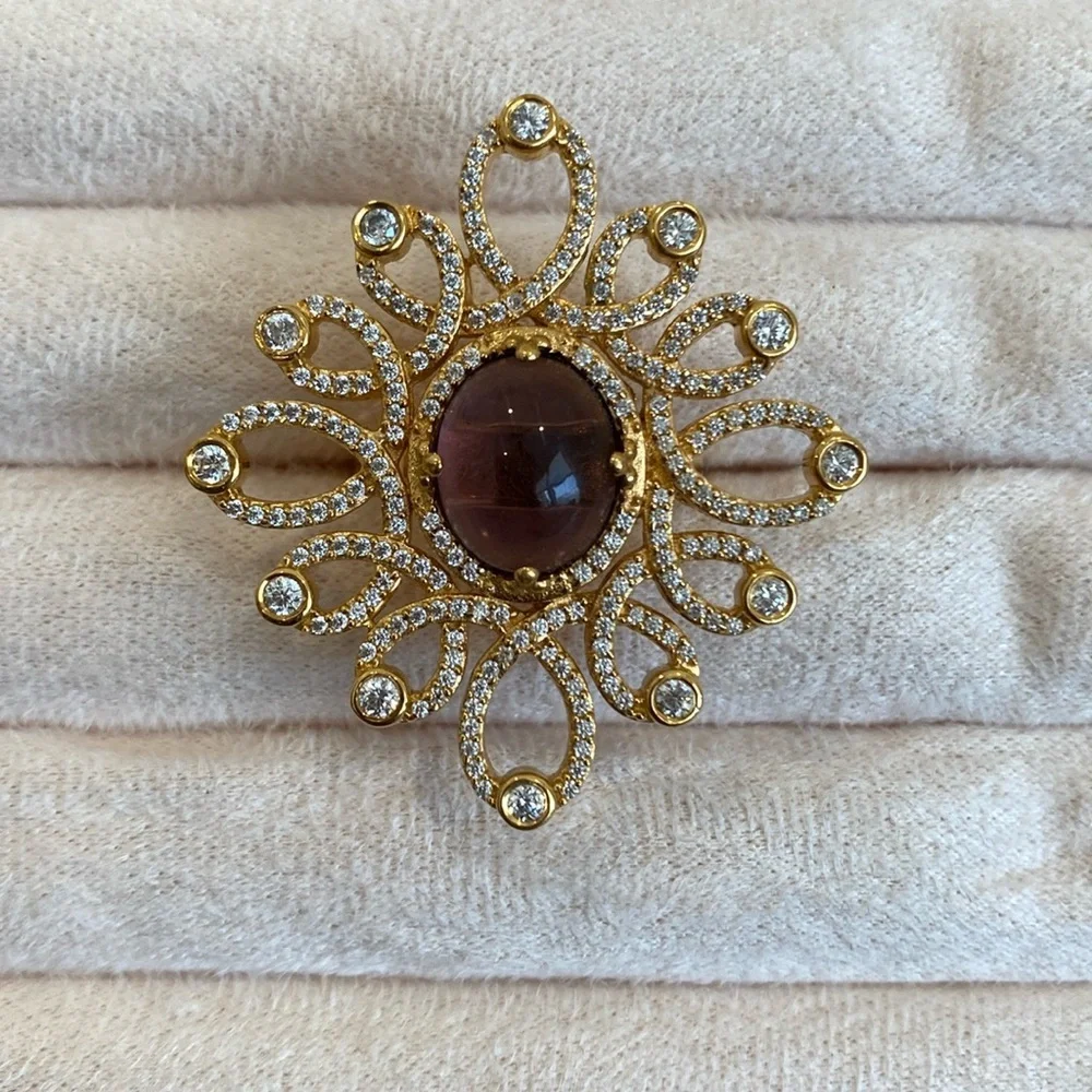 NWT Hespera gold vermeil genuine amethyst white topaz ring